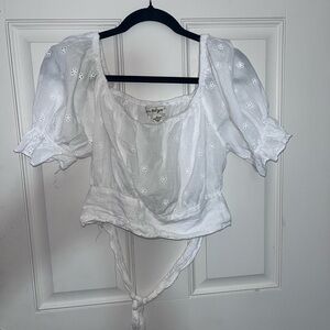 Elegant White Floral Blouse with Puff Sleeves